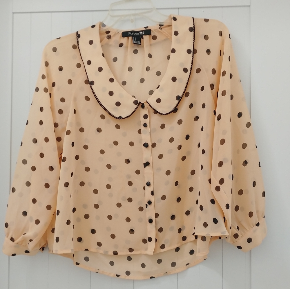 Sheer polkadot peterpan collar blouse